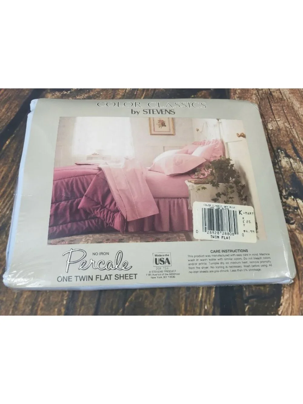 Twin Flat Sheet Sky Blue Percale No Iron Stevens Color Classics USA Made Vintage
